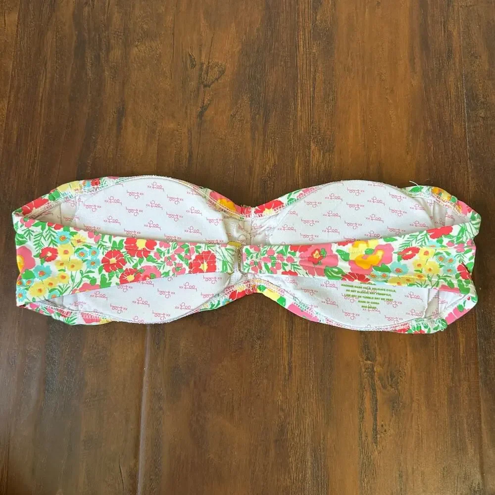 LILLY PULITZER Bandeau Bikini Top Floral Ruffled Padded Strapless